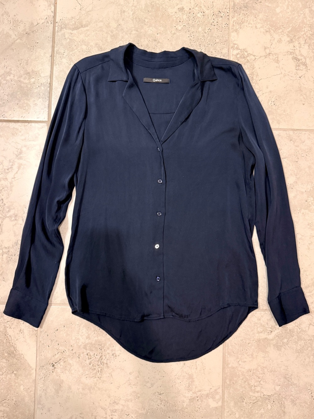 Washable Stretch Silk Notch Collar Blouse Medium